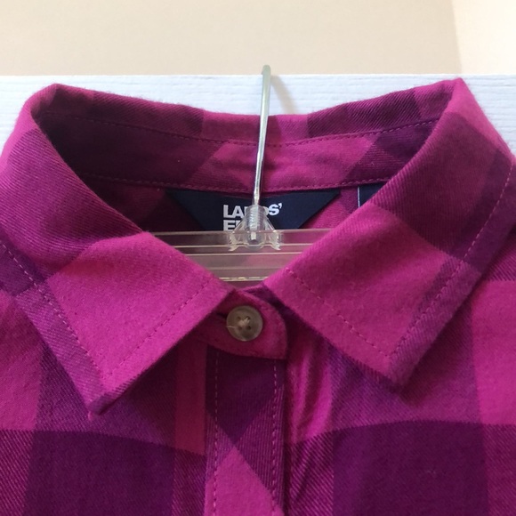 Lands’ End Girls Tie Front Flannel Shirt. Medium (8). NWT. Plum buffalo check. - Picture 2 of 9